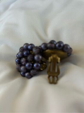 Handcrafted Dark Purple Cluster Pearl Clip-On Earrings - Women's Jewelry